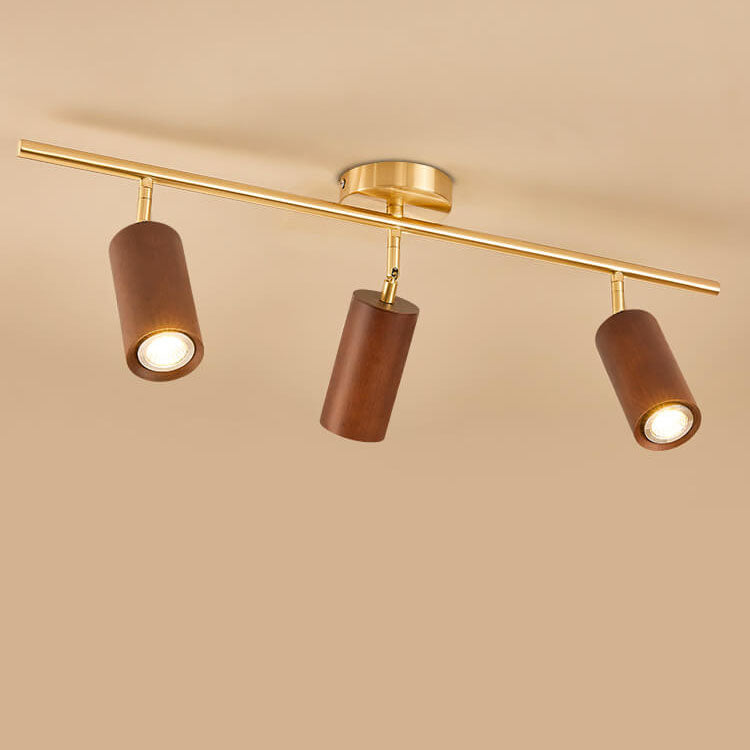 Modern Minimalist Walnut Wood Spotlight Linear Track Rubberwood Iron LED Semi-Flush Mount Ceiling Light for Living Room