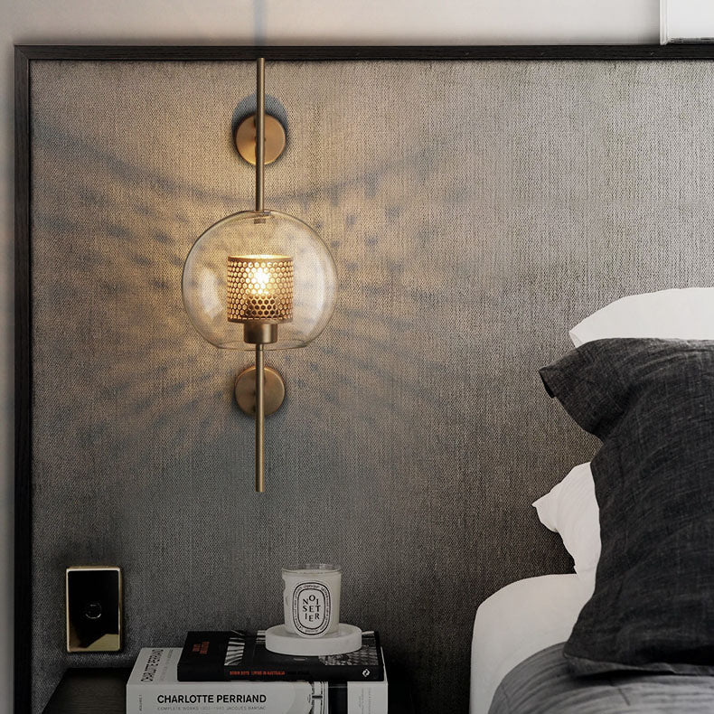 Contemporary Industrial Iron Finish Frame Spherical Glass Shade 1-Light Wall Sconce Lamp For Bedroom