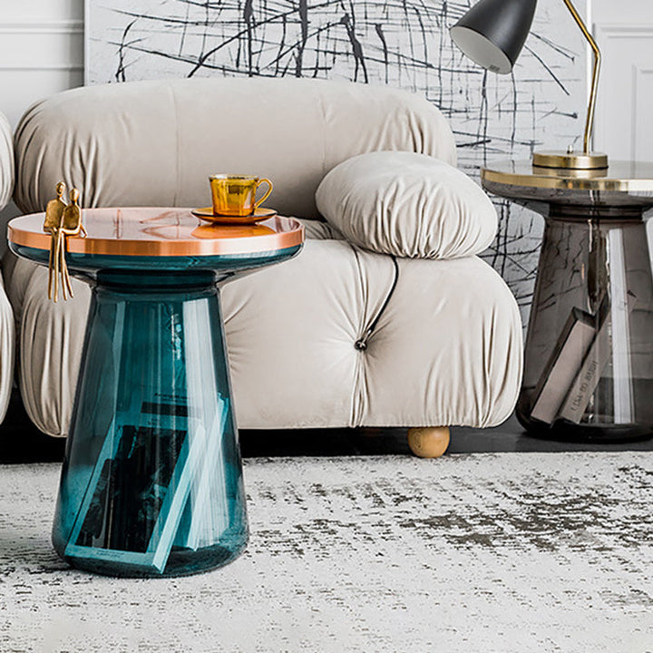 Table basse contemporaine créative en verre rond plaqué métal avec 1 armoire pour salon 