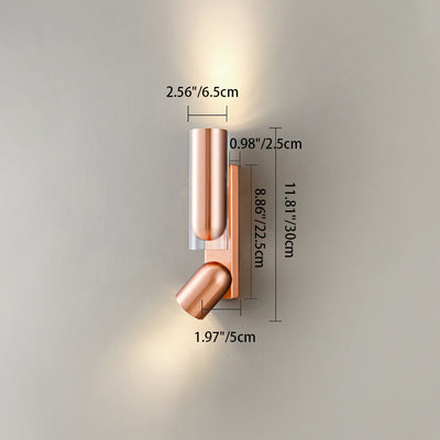 Moderne minimalistische Zylinder Rechteck drehbare Eisen Glas 2-Licht Wandleuchte Lampe für Wohnzimmer 