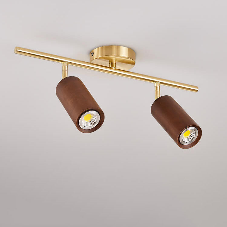 Modern Minimalist Walnut Wood Spotlight Linear Track Rubberwood Iron LED Semi-Flush Mount Ceiling Light for Living Room