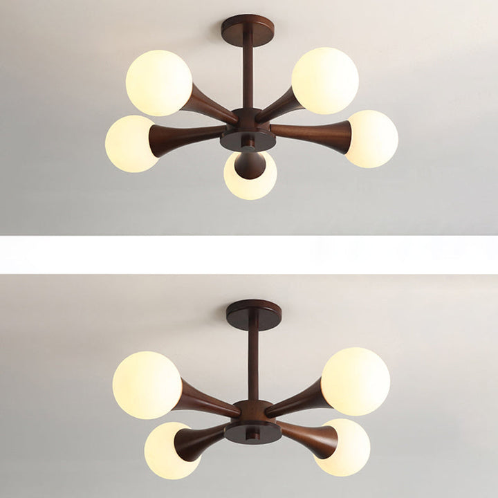 Traditioneller japanischer Holzrahmen-Kronleuchter mit Glas-Magiebohnen, 3/4/5 Lichter, für Wohnzimmer 
