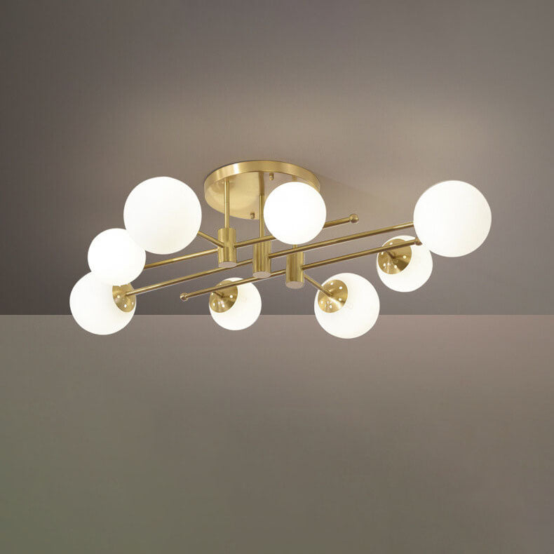 Nordic Light Luxury Glass Magic Bean Brass Line 6/8 Light Semi-Flush Mount Ceiling Light