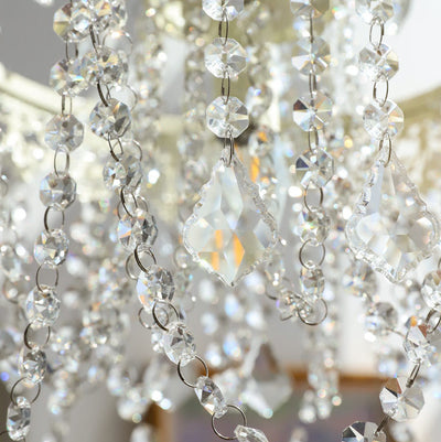Traditional French Vintage Crystal Round Lamp Beads 1-Light Pendant Light For Bedroom