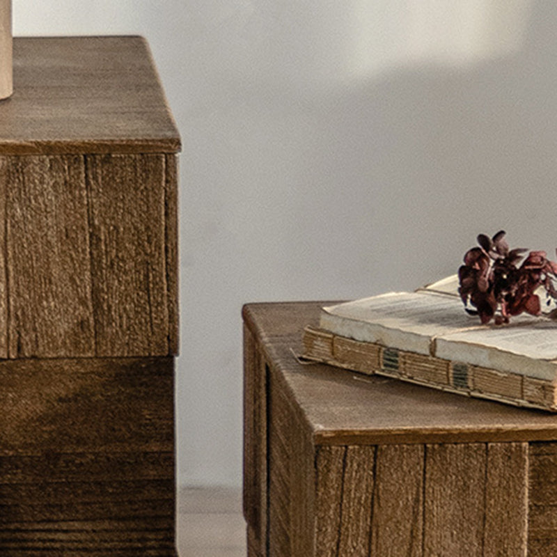 Traditioneller Vintage Quadratischer Massivholz Beistelltisch 1-Etage Für Wohnzimmer 