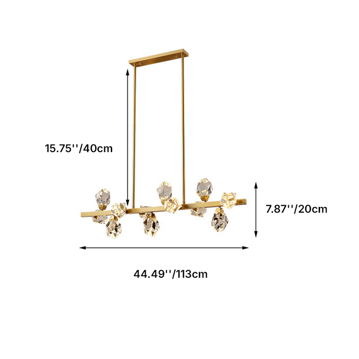 Contemporary Luxury Long Irregular Crystal Full Brass Frame 10/12 Light Island Light Chandelier For Dining Room