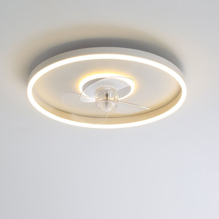 Contemporary Nordic Round Iron Silicone Aluminum Invisible LED Flush Mount Ceiling Fan Light For Living Room &amp; Bedroom