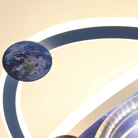 Zeitgenössische kreative Kinder Runde Spaceman Planet Eisen Acryl Harz LED Unterputz Deckenleuchte für Schlafzimmer 
