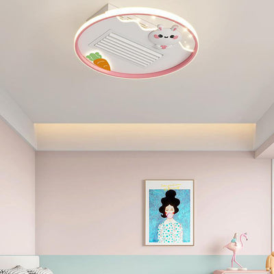 Contemporary Creative Acrylic Astronaut Moon LED Kids Flush Mount Ceiling Invisible Bladeless Fan Light For Bedroom