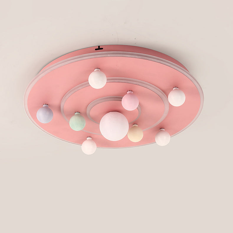 Plafonnier LED rond en fer et acrylique pour enfants créatifs contemporains pour chambre à coucher 