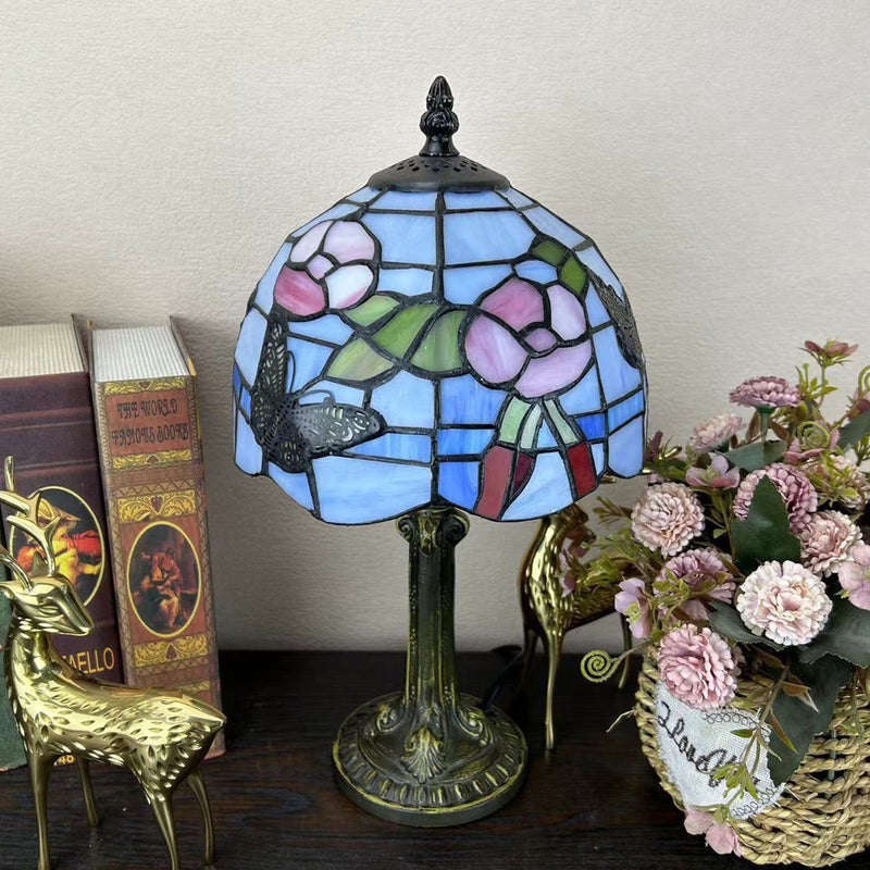 Traditionelle Tiffany Legierung Glas Dome Blume 1-Licht Tischlampe für Nachttisch 