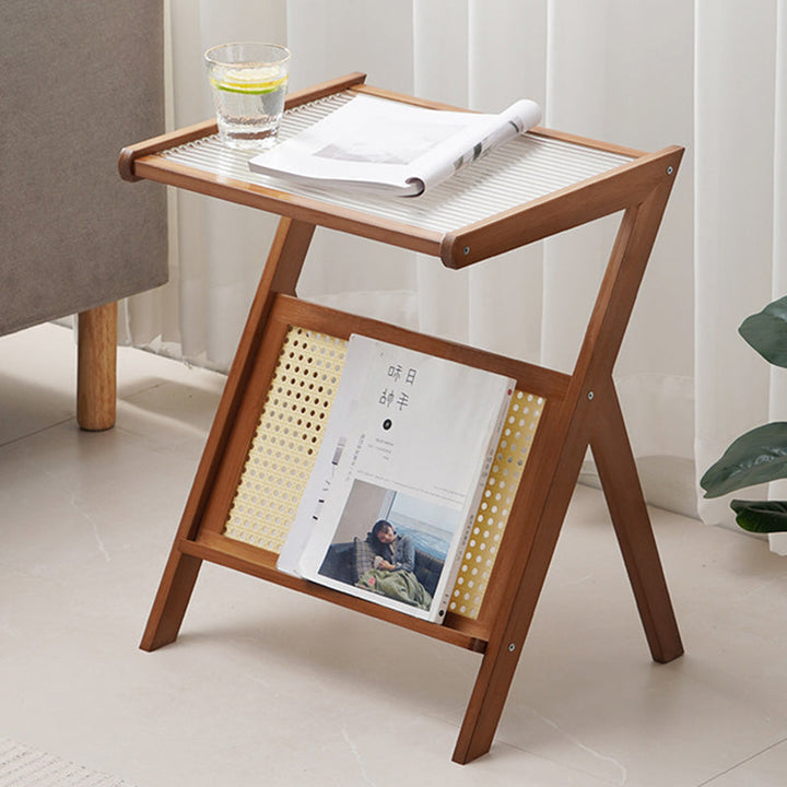 Zeitgenössischer Einfachheit Z-förmiger Glas-Bambus-Beistelltisch für das Wohnzimmer 