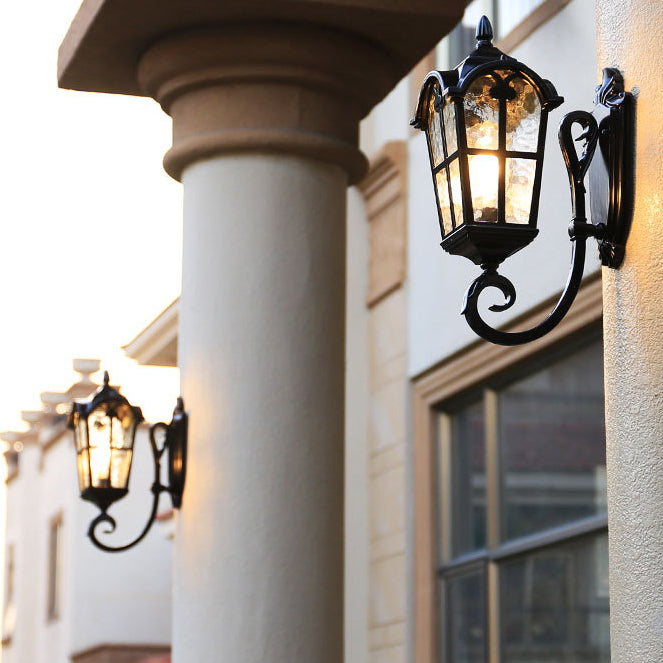 Traditional European Waterproof Aluminum Glass Cylinder Ripple 1-Light Wall Sconce Lamp For Outdoor Patio