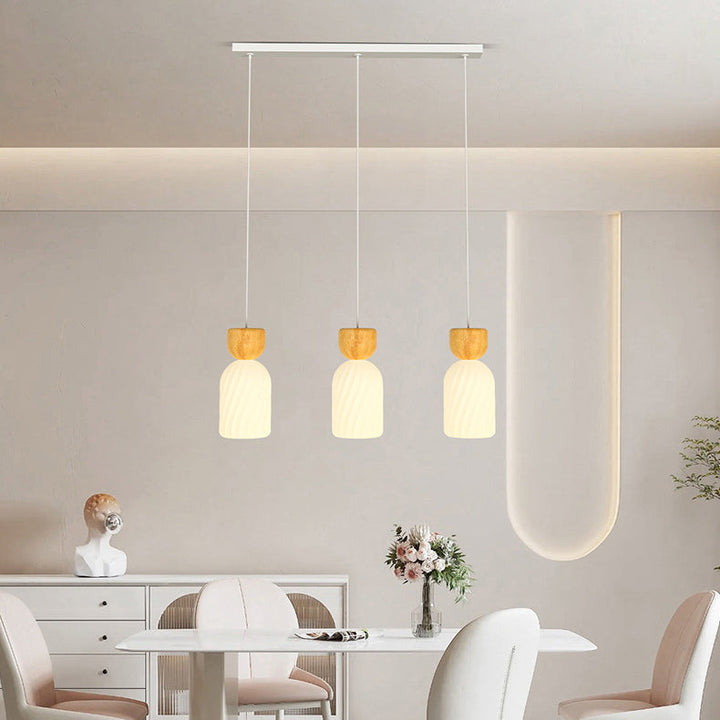 Contemporary Scandinavian Log Glass 1/3 Light Island Light Chandelier For Dining Room