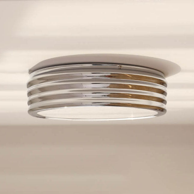 Contemporary Industrial Chrome Iron Acrylic Multi-Layer Drum LED Flush Mount Ceiling Light For Hallway