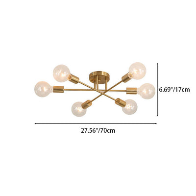 European Luxury Gold Finish Frame Glass Shade 6-Light Chandelier