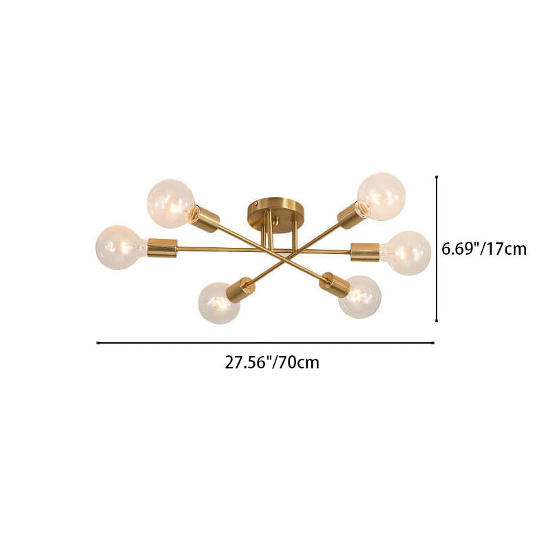 European Luxury Gold Finish Frame Glass Shade 6-Light Chandelier