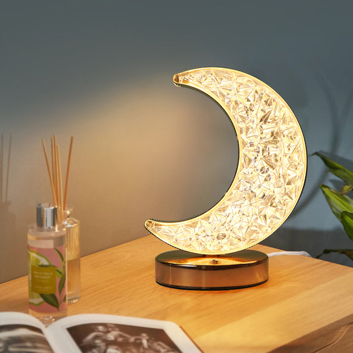 Lampe de table LED moderne Art Déco en métal avec cristal étoile lune pour chevet 