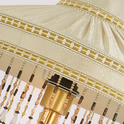 Zeitgenössische Luxus-Tischlampe aus Stoff mit rundem Schirm und Messingsockel, 1 Licht, für das Home Office 
