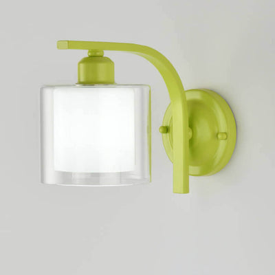 Moderne Art Deco grüne Zylinderbecher Glas Metall 1-Licht Wandleuchte für Schlafzimmer 