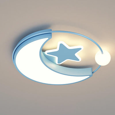 Contemporary Creative Moon Star Iron Acrylic LED Flush Mount Ceiling Light For Bedroom