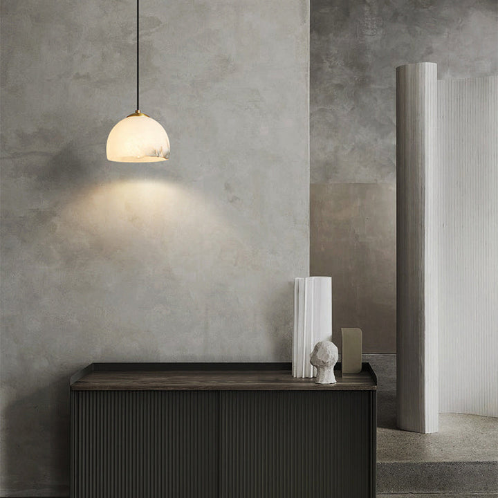 Lumière Suspendue Moderne Minimaliste Cylindre Cône Demi-Ronde en Cuivre et Pierre à 1 Ampoule Pour Chambre 