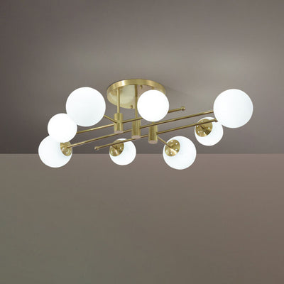 Nordic Light Luxury Glass Magic Bean Brass Line 6/8 Light Semi-Flush Mount Ceiling Light