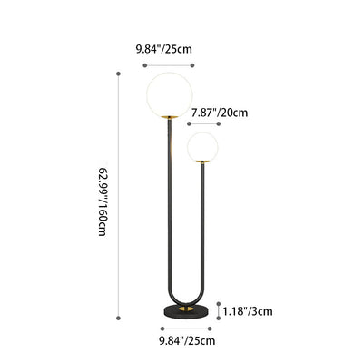 Modern Minimalist Long Round Ball Iron Glass 2-Light Standing Floor Lamp For Bedroom