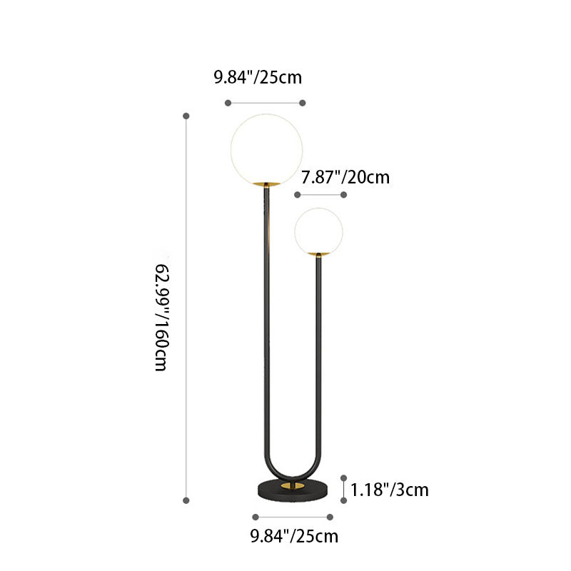 Modern Minimalist Long Round Ball Iron Glass 2-Light Standing Floor Lamp For Bedroom