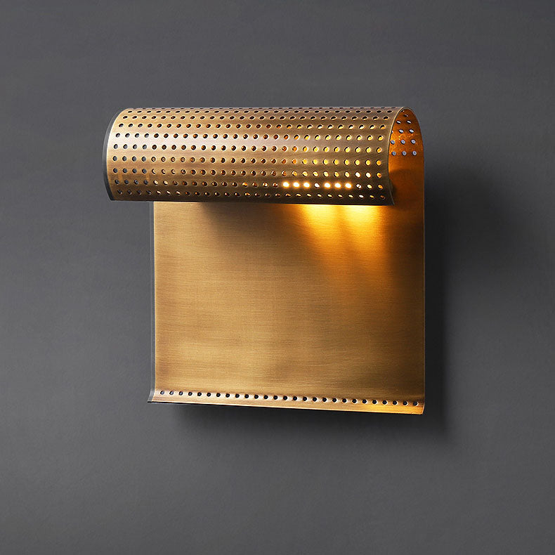 Contemporary Industrial Rolled Edge Rectangle All Copper 1-Light Wall Sconce Lamp For Bedroom