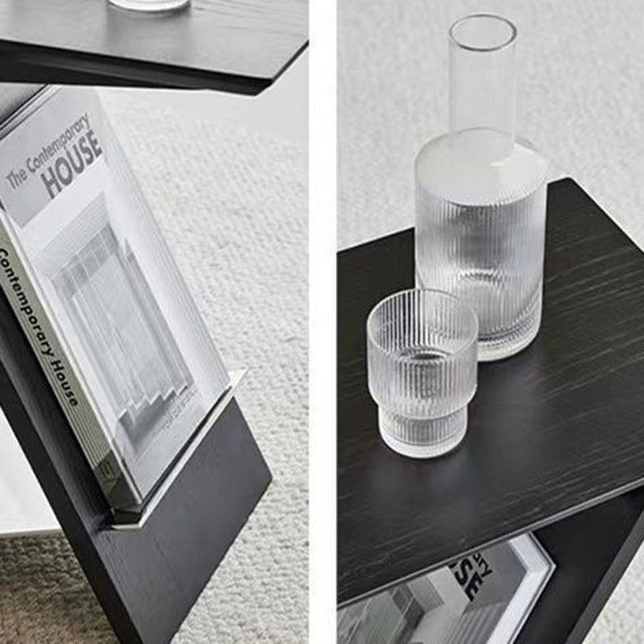 Modern Minimalist Rectangle Z-Shape Stainless Steel Ash Wood End Table For Living Room