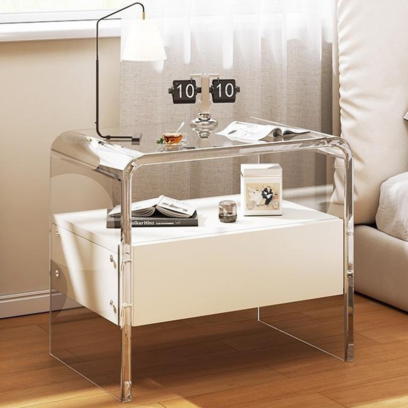 Table de chevet rectangulaire en acrylique et bois massif avec 1 tiroir pour chambre à coucher - Simplicité moderne 