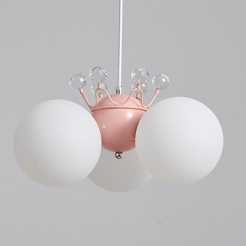Lustre pour enfants à 3 lumières avec abat-jour rond en PE, décor en cristal, matériel crème créatif contemporain pour salon 