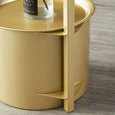 Table d'appoint moderne minimaliste ronde en fer avec plateau en pierre - 1 rangement pour salon 
