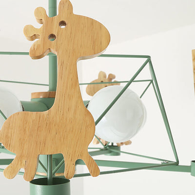 Scandinavian Modern Childlike Giraffe Diamond Pentagram Windmill Iron Wood Glass 4/5 Light Semi-Flush Mount Ceiling Light