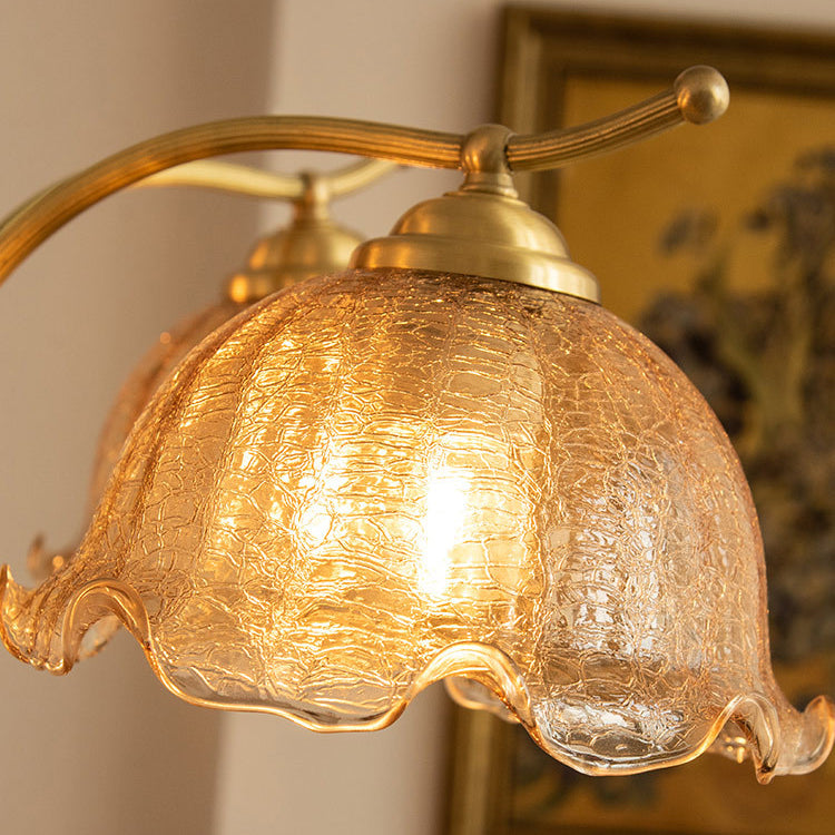 Traditional Vintage Petals All Copper Log Glass 3/5 Light Chandelier For Living Room