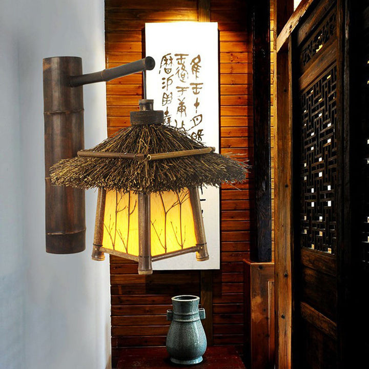Traditionelle rustikale Cottage-Bambus 1-Licht-Wandleuchte für den Außenbereich 