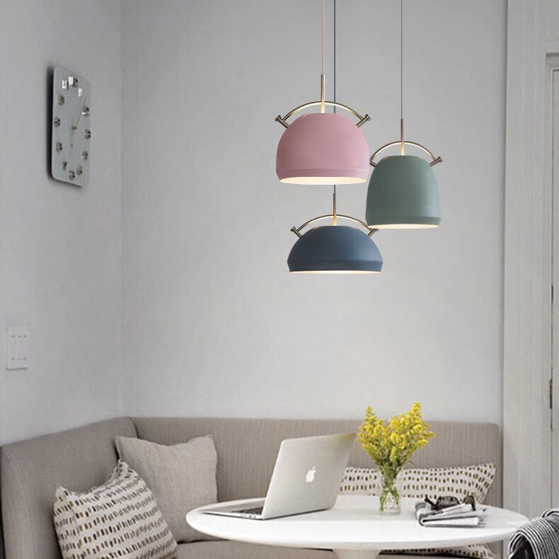 Lámpara colgante de 1 luz redonda de aleación de aluminio nórdica Macaron 