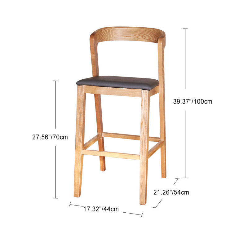 Tabouret de bar contemporain nordique en tissu carré incurvé avec dossier et repose-pieds pour salle à manger 