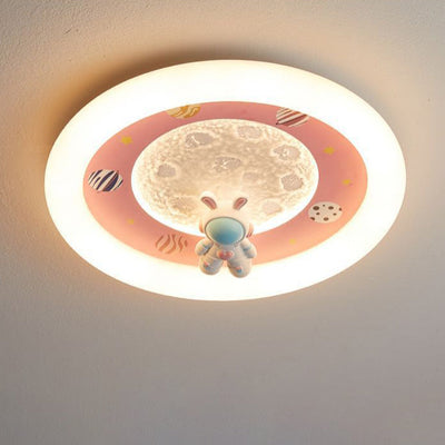 Moderne Art Deco Kinder Eisen Harz Acryl Runde Mond Astronaut LED Unterputz Deckenleuchte Für Schlafzimmer 