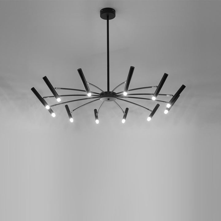 Zeitgenössischer skandinavischer runder radioaktiver Eisen-Aluminium 12/24-Licht-Kronleuchter für das Wohnzimmer 
