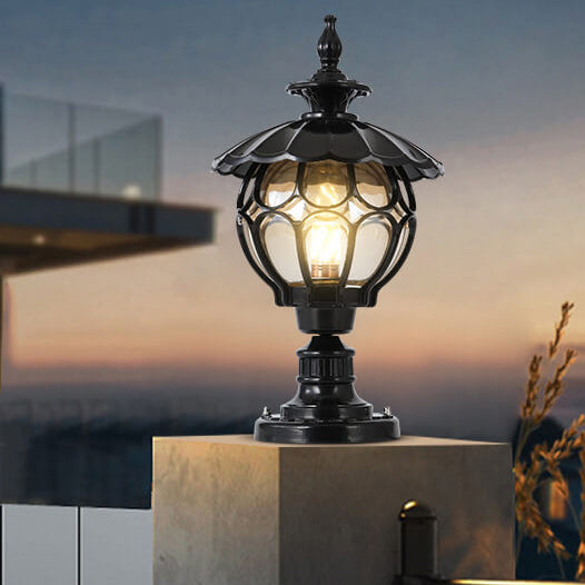 Traditional European Outdoor Round Column Head Light 1-Light Waterproof Garden Landscape Light For Garden