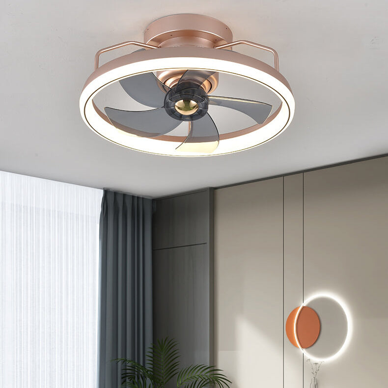 Modern Minimalist Circle Ring Acrylic Shade LED Semi-Flush Mount Ceiling Fan Light