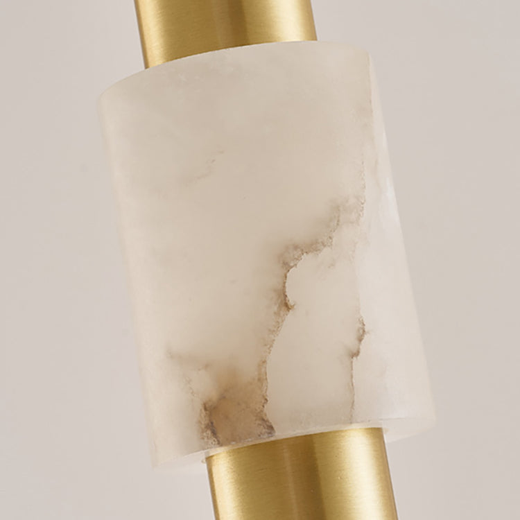 Lustre LED contemporain de luxe en cuivre à bande longue avec abat-jour en marbre pour salon 