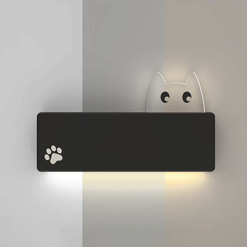 Applique Murale LED en Fer Rectangulaire avec Motif de Chat Animal de Dessin Animé Simplicité Moderne pour Salon 