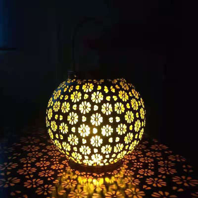 Moderne Art Deco Solar Wasserdichte Tragbare Blume Runde Laterne Eisen LED Outdoor Licht Für Garten 
