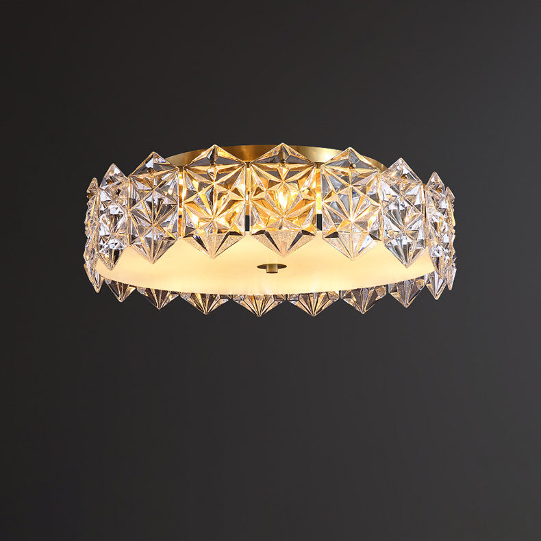 Plafonnier moderne minimaliste rond en cristal et cuivre complet à 4/6 lumières pour salon 