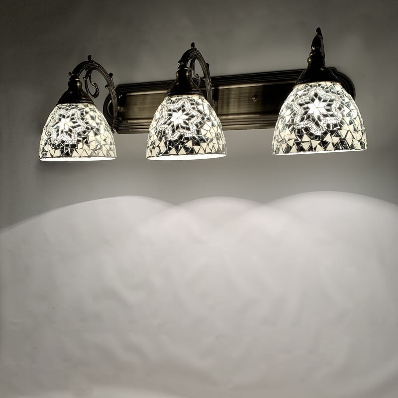 Tiffany Mediterranes Horn Buntglas 3-Licht Badezimmer Eitelkeit Spiegel Vorderwand Wandleuchte 