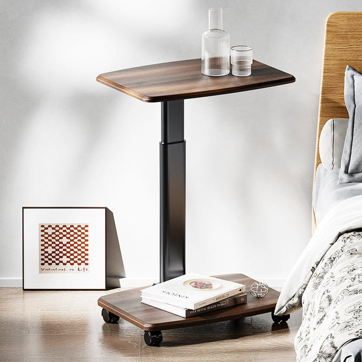 Contemporary Scandinavian Rectangular MDF Carbon Steel Tube Movable End Table 2-Tier For Living Room