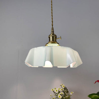 Traditional Japanese Cream Petal Glass 1-Light Pendant Light For Dining Room